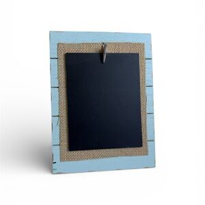 Rustic Farmhouse Light Blue Wood Picture Frame with Burlap & Chalkboard